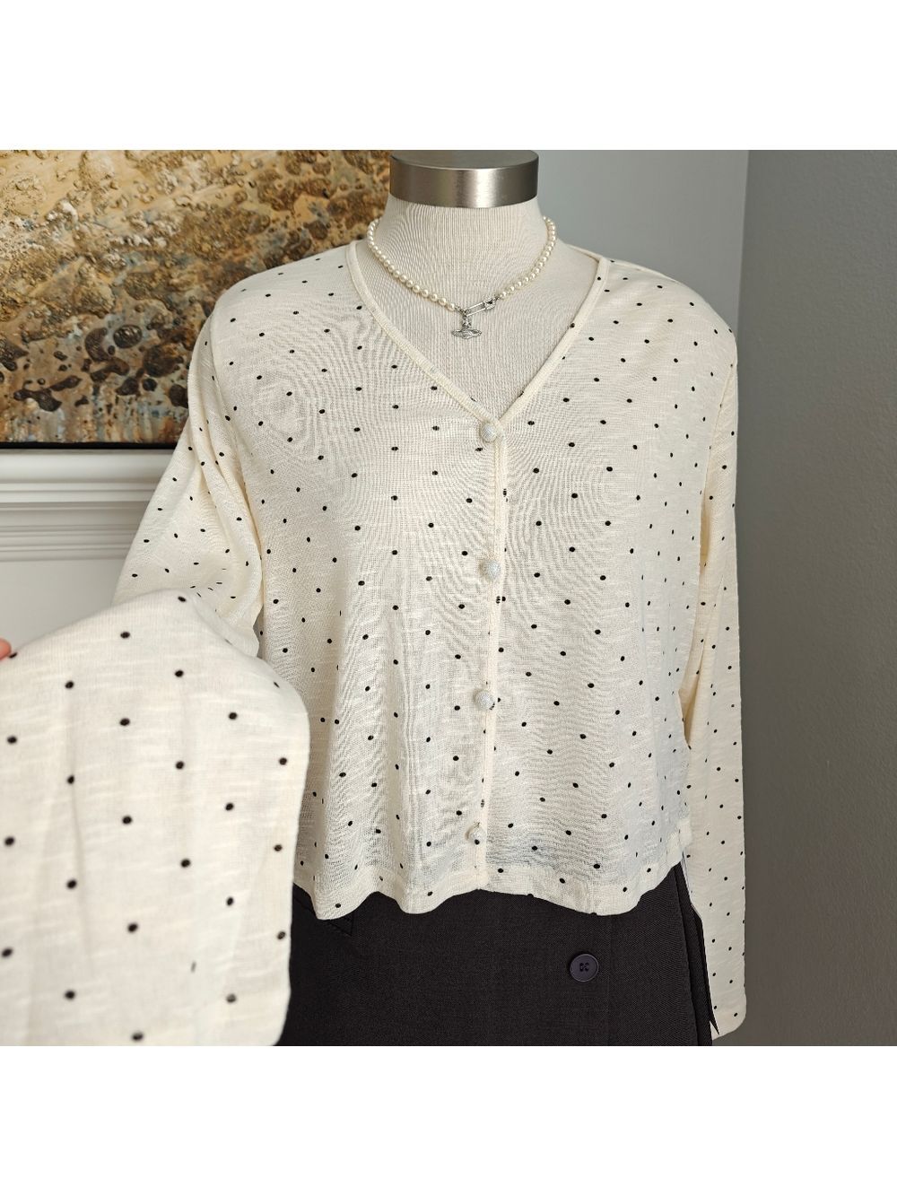 Zara Style Lightweight Knit Polka Dot Cardigan